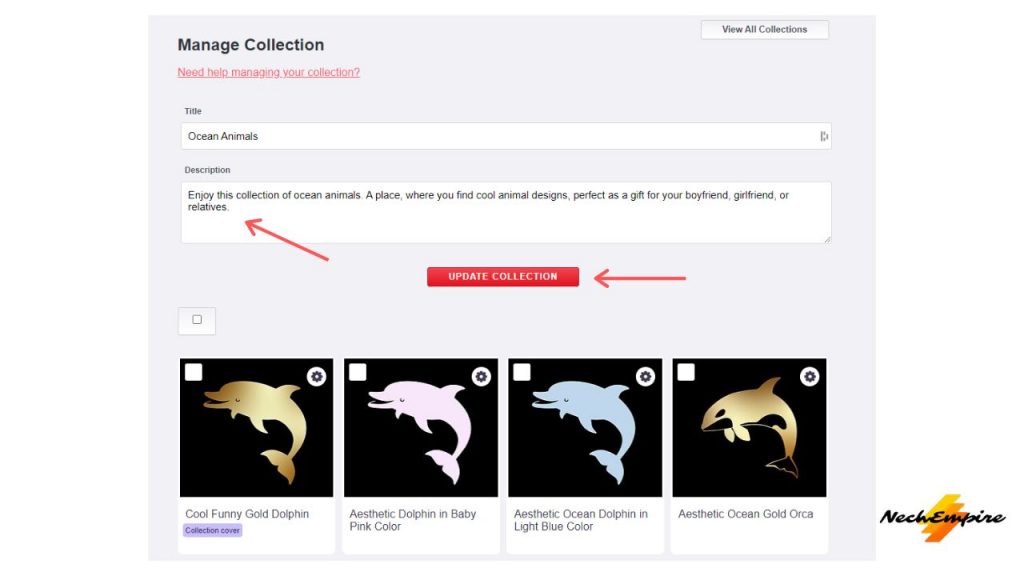 how to manage collection on Redbubble