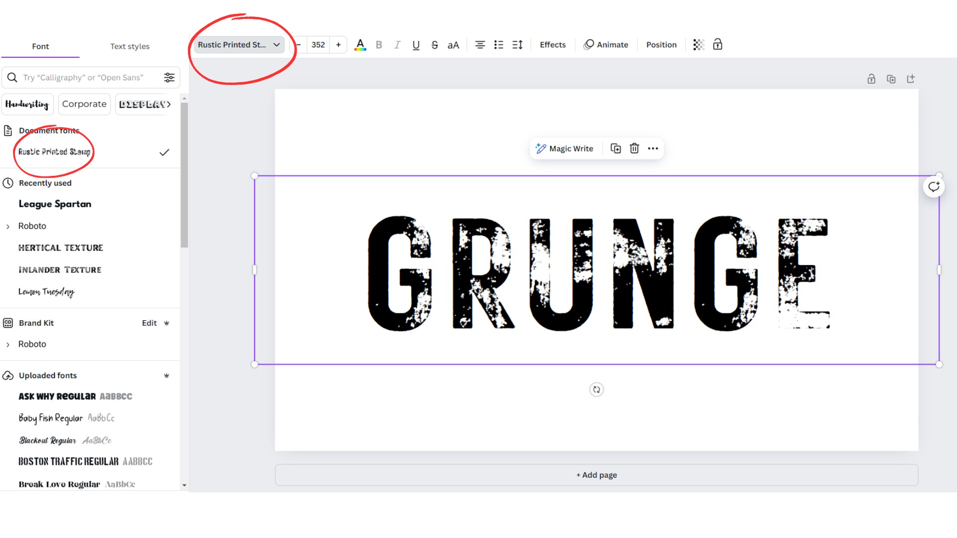 create grunge text in Canva