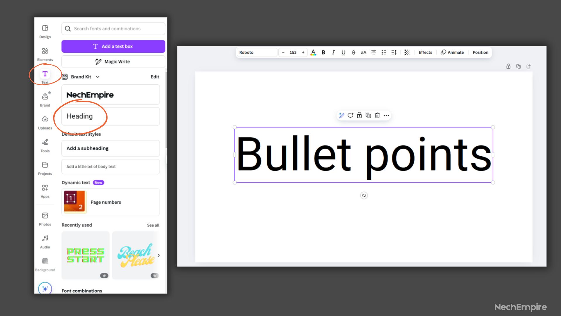 bullet points in Canva